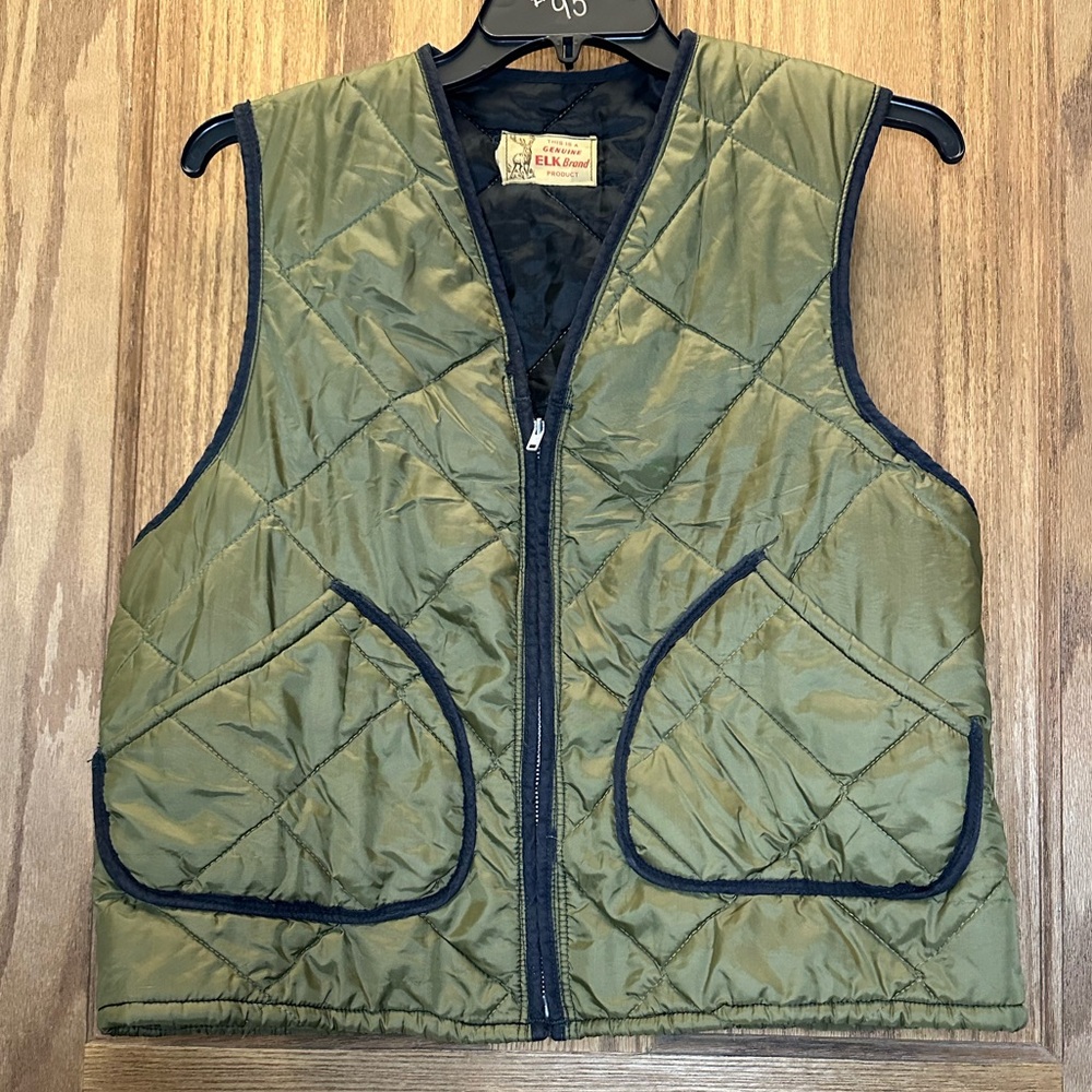 Vintage Elk Brand olive army green quilted vest